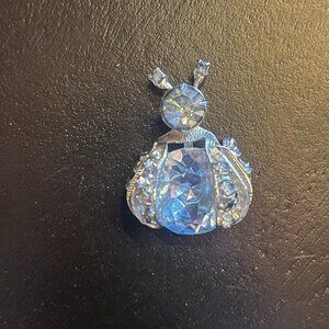 Vintage Bright Blue Stone Bee or Insect Brooch Silver Tone Signed Warner